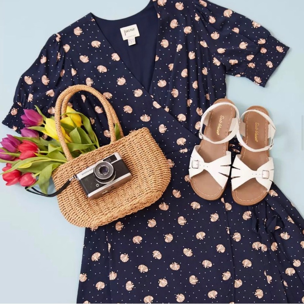 Joanie Navy Shells and Polka Dot Wrap Dress US 12 UK 16 Savannah Outer Space